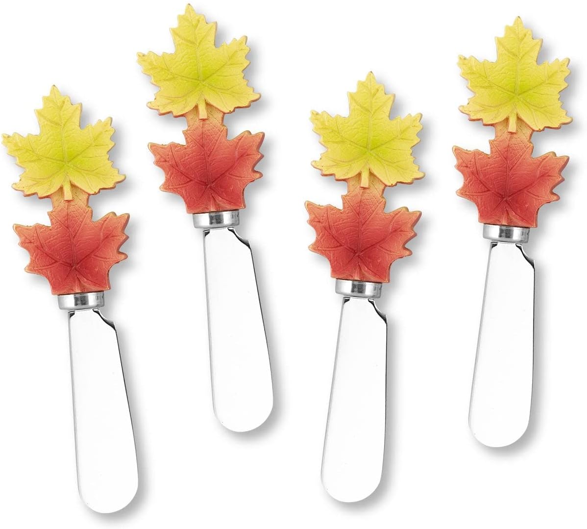 Harvest Cheese Spreaders, Hand-Painted Resin Handles with Stainless Steel Blades for Spreading Cream Cheese, Butter, and Jam, Assorted Thanksgiving Designs, Set of 4