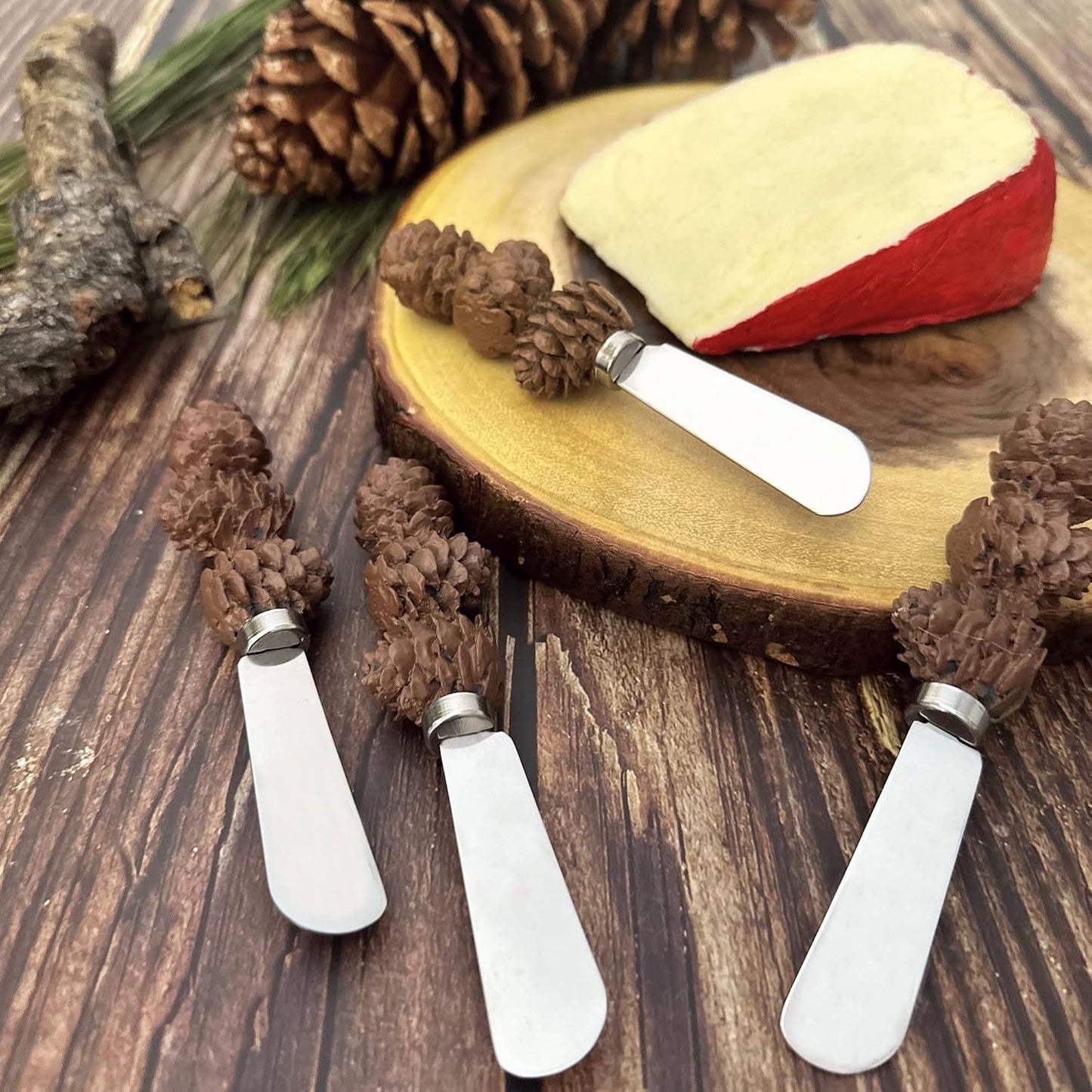 Harvest Cheese Spreaders, Hand-Painted Resin Handles with Stainless Steel Blades for Spreading Cream Cheese, Butter, and Jam, Assorted Thanksgiving Designs, Set of 4