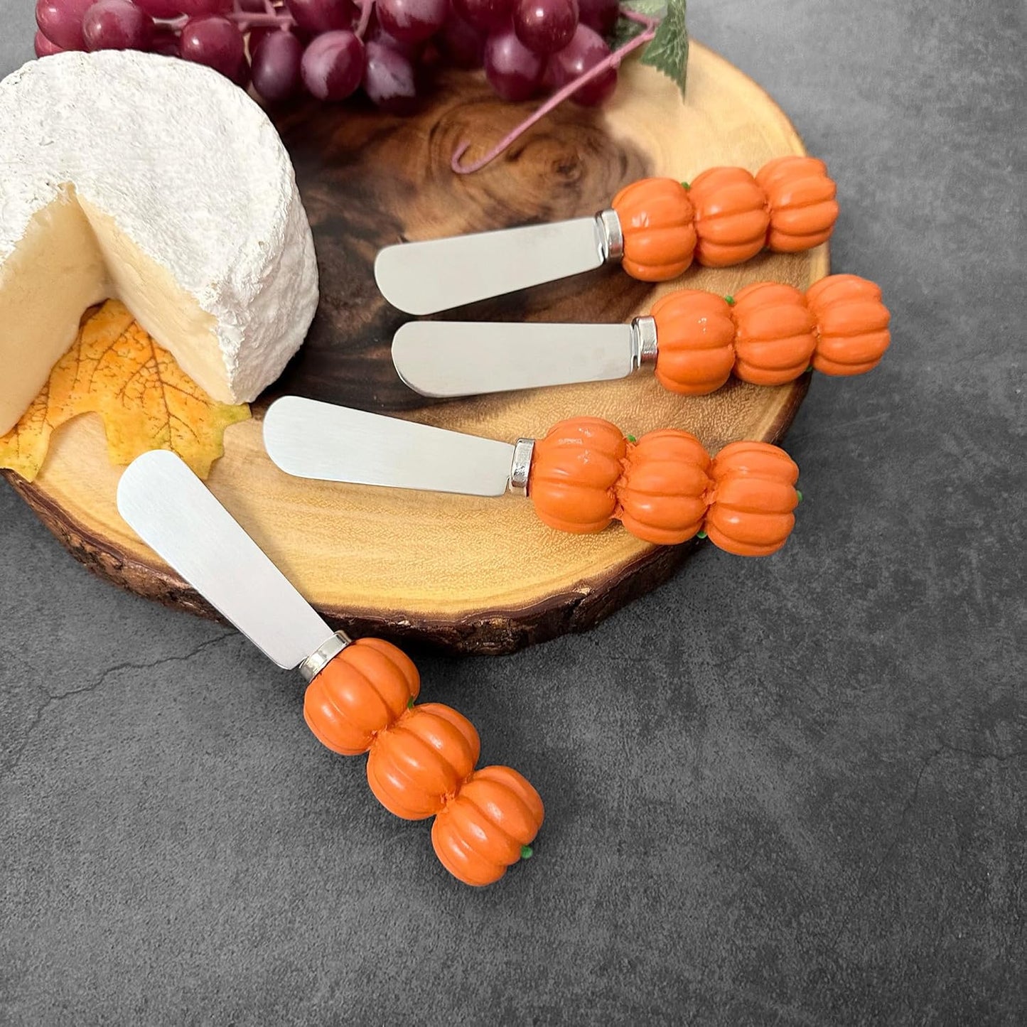 Harvest Cheese Spreaders, Hand-Painted Resin Handles with Stainless Steel Blades for Spreading Cream Cheese, Butter, and Jam, Assorted Thanksgiving Designs, Set of 4