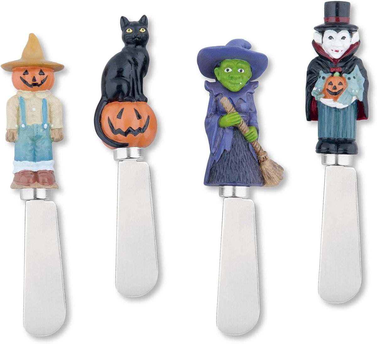 Harvest Cheese Spreaders, Hand-Painted Resin Handles with Stainless Steel Blades for Spreading Cream Cheese, Butter, and Jam, Assorted Thanksgiving Designs, Set of 4