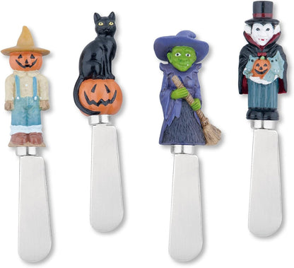 Harvest Cheese Spreaders, Hand-Painted Resin Handles with Stainless Steel Blades for Spreading Cream Cheese, Butter, and Jam, Assorted Thanksgiving Designs, Set of 4