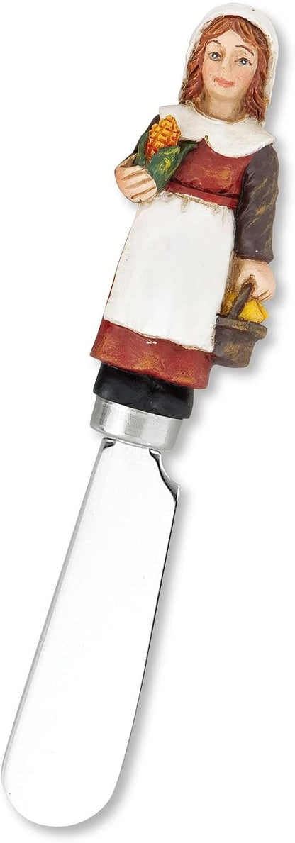 Harvest Cheese Spreaders, Hand-Painted Resin Handles with Stainless Steel Blades for Spreading Cream Cheese, Butter, and Jam, Assorted Thanksgiving Designs, Set of 4