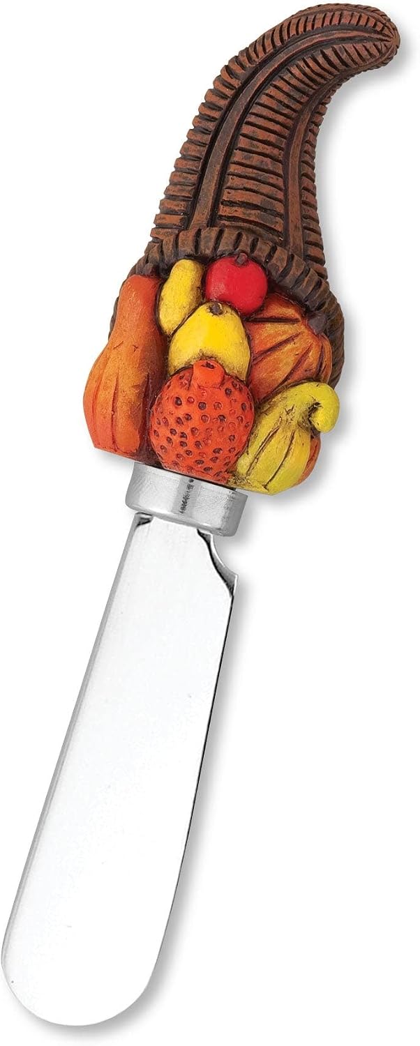 Harvest Cheese Spreaders, Hand-Painted Resin Handles with Stainless Steel Blades for Spreading Cream Cheese, Butter, and Jam, Assorted Thanksgiving Designs, Set of 4