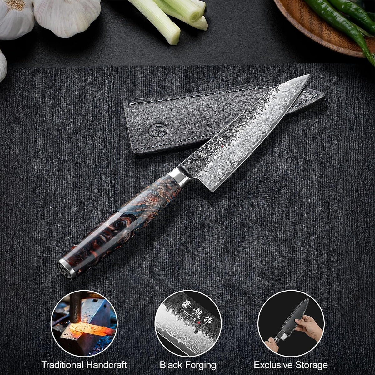 5.5'' Japanese Utility Knife, Hand-Forged 67-Layer Damascus VG10 Steel