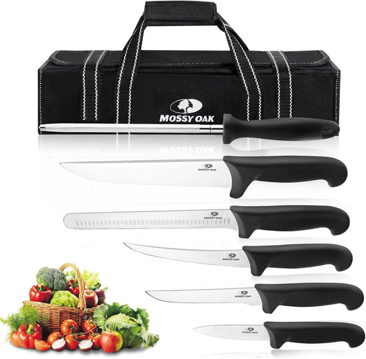 6PC Kitchen Knife Set, Stainless Steel Knives with Roll Bag | Razor Sharp Blades, Non-Slip Ergonomic Handles, Full Bolster Design, Cuts Meat Fruits , Ideal Gift for Cooking Lovers
