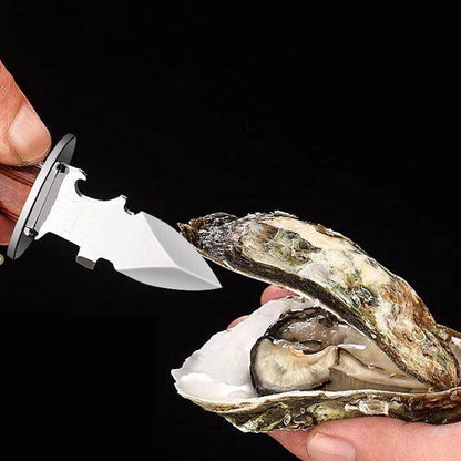 Oyster Shucking Knife with Bottle Opener and Gloves Set Wooden Handle with Oyster Clamp Wood