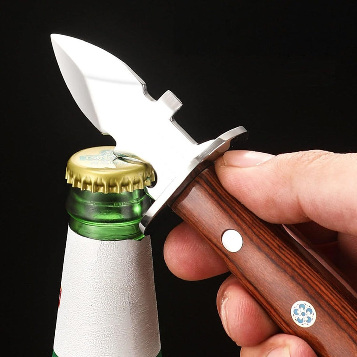 Oyster Shucking Knife with Bottle Opener and Gloves Set Wooden Handle with Oyster Clamp Wood