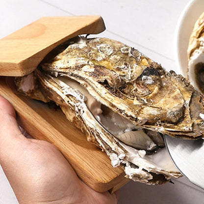Oyster Shucking Knife with Bottle Opener and Gloves Set Wooden Handle with Oyster Clamp Wood