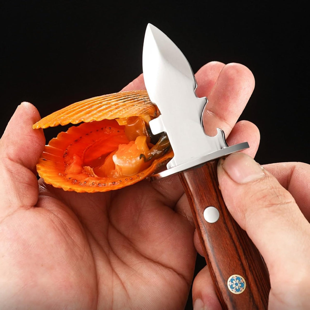 Oyster Shucking Knife with Bottle Opener and Gloves Set Wooden Handle with Oyster Clamp Wood