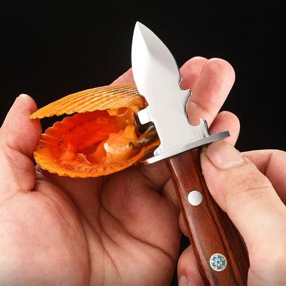 Oyster Shucking Knife with Bottle Opener and Gloves Set Wooden Handle with Oyster Clamp Wood