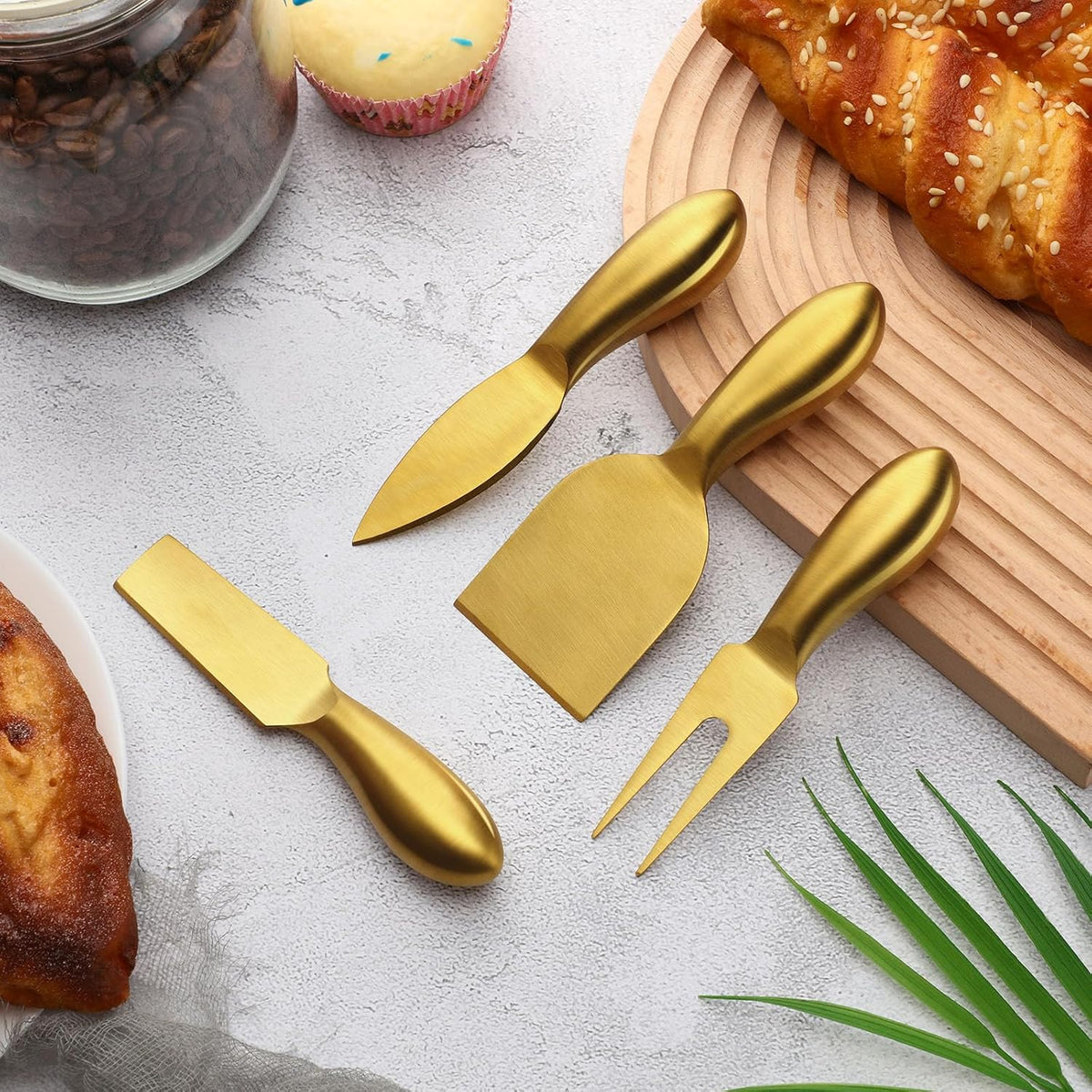 4 Pcs Gold Cheese Knives Set, Stainless Steel Cheese Tools