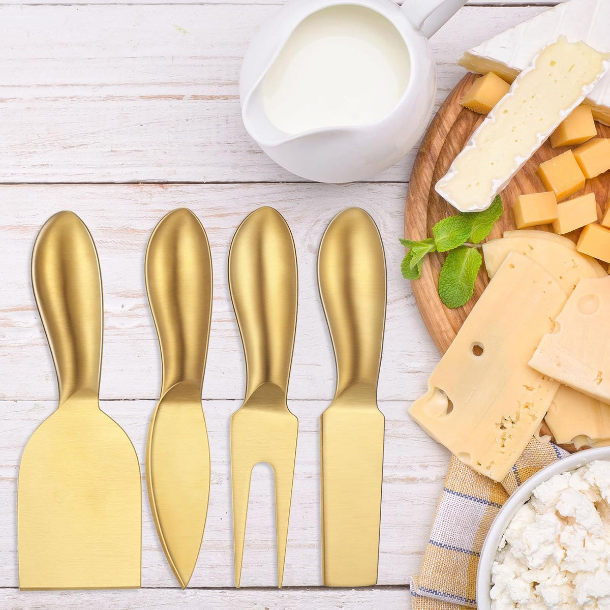 4 Pcs Gold Cheese Knives Set, Stainless Steel Cheese Tools