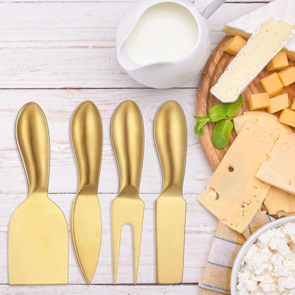 4 Pcs Gold Cheese Knives Set, Stainless Steel Cheese Tools