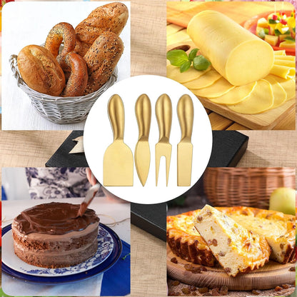4 Pcs Gold Cheese Knives Set, Stainless Steel Cheese Tools