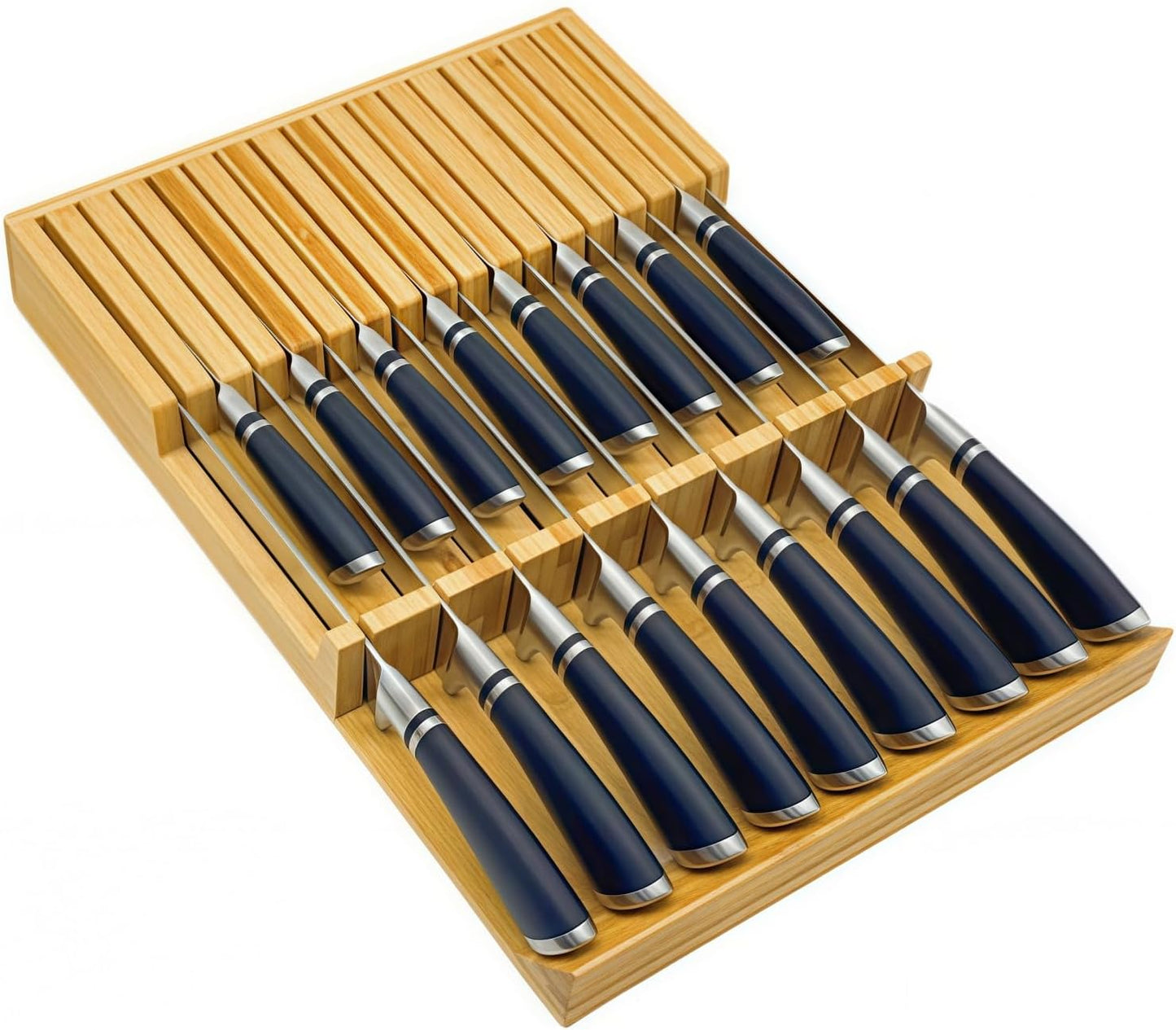 In-Drawer Bamboo Knife Block, 17-Slot Anti-Slip Space-Saving Storage | Fits Most Standard Drawers | Holds Up to 17 Knives | Natural Bamboo Finish | Secure Stable Knife Drawer Insert Organizer 2