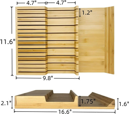 In-Drawer Bamboo Knife Block, 17-Slot Anti-Slip Space-Saving Storage | Fits Most Standard Drawers | Holds Up to 17 Knives | Natural Bamboo Finish | Secure Stable Knife Drawer Insert Organizer 2