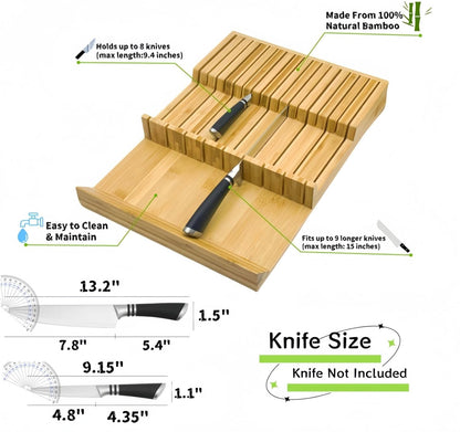 In-Drawer Bamboo Knife Block, 17-Slot Anti-Slip Space-Saving Storage | Fits Most Standard Drawers | Holds Up to 17 Knives | Natural Bamboo Finish | Secure Stable Knife Drawer Insert Organizer 2