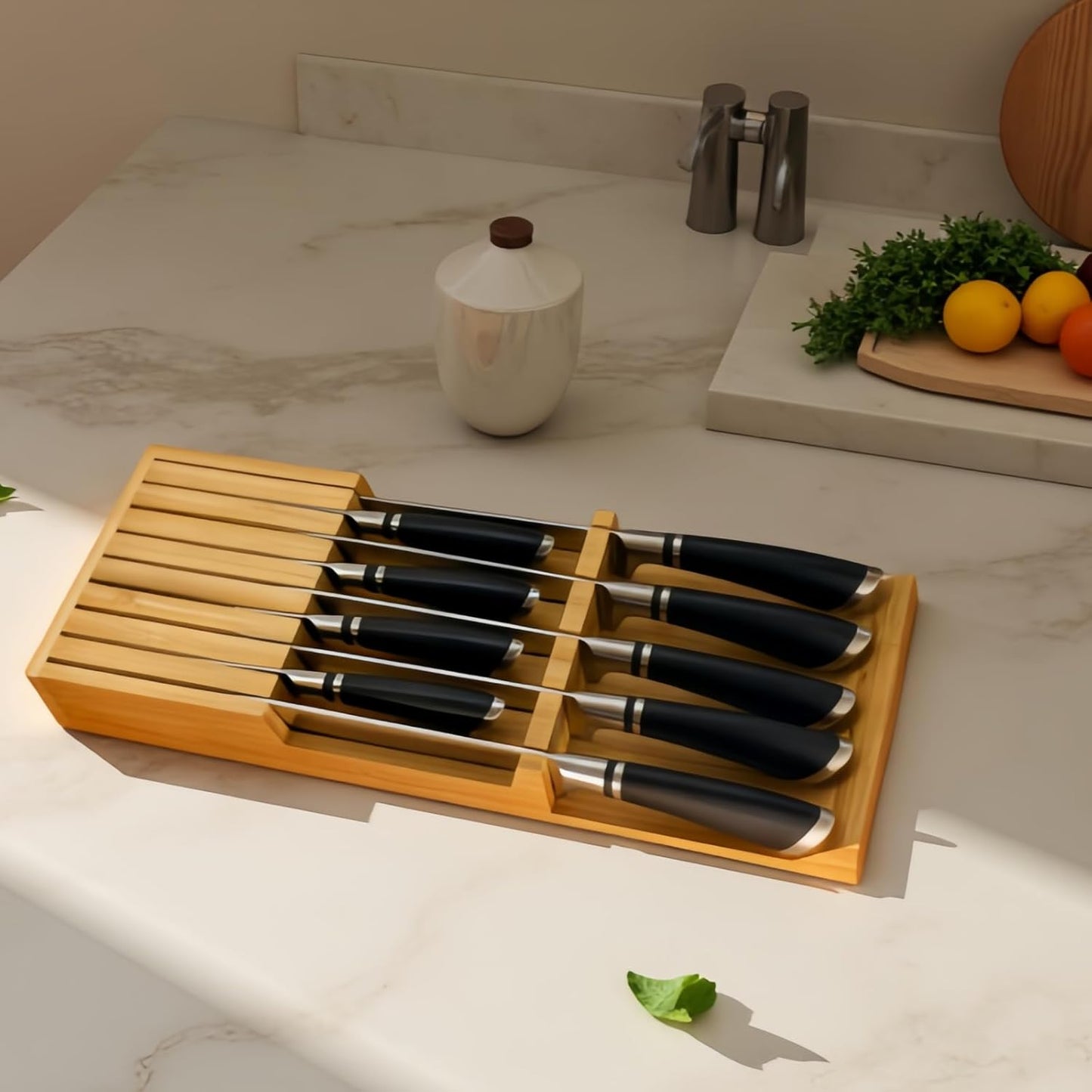 In-Drawer Bamboo Knife Block, 17-Slot Anti-Slip Space-Saving Storage | Fits Most Standard Drawers | Holds Up to 17 Knives | Natural Bamboo Finish | Secure Stable Knife Drawer Insert Organizer 2
