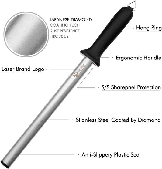 Professional 12-Inch Diamond Coated Knife Sharpening Steel
