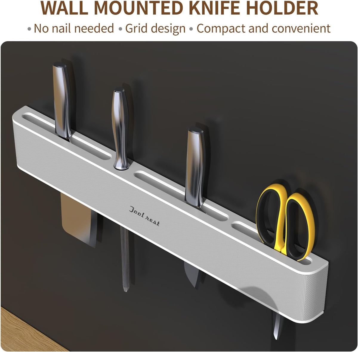 Upgraded Wall-Mounted Knife Holder Organizer - No Drilling Premium Material Kitchen Storage for Utensils, Spices & Towels, Space-Saving Design for Home & Office - Black & White