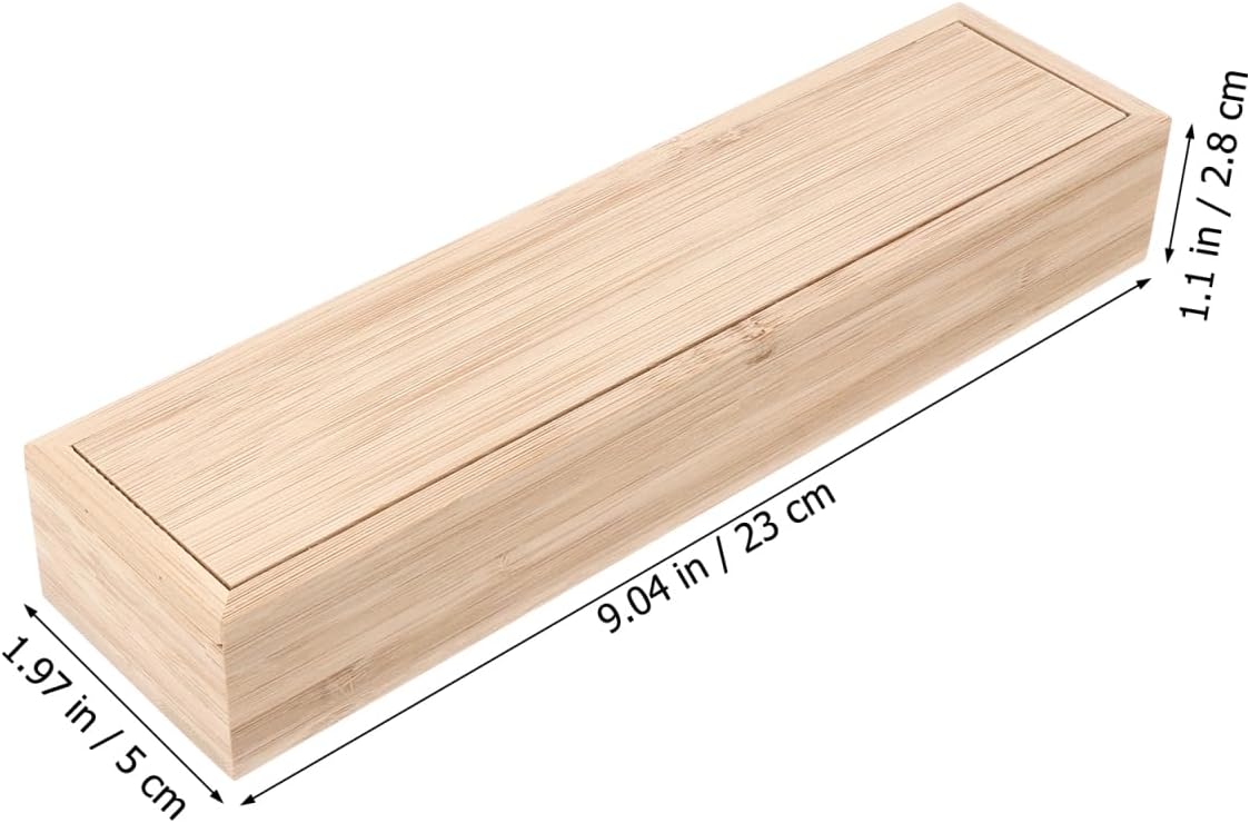 Bamboo Knife and Fork Storage Box with Sliding Lid Rectangular Flatware Organizer for Travel and Kitchen Drawer Compact 9.65X2.48X1.5 Inch Utensil Case