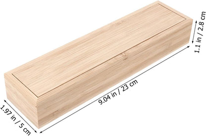 Bamboo Knife and Fork Storage Box with Sliding Lid Rectangular Flatware Organizer for Travel and Kitchen Drawer Compact 9.65X2.48X1.5 Inch Utensil Case
