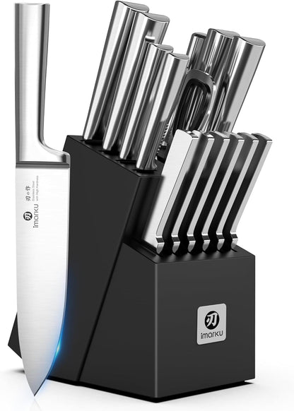 Steak Knives, Serrated Steak knives Set of 6, Japanese HC Steel Knife Set, Premium Serrated Carbon Stainless Steel Steak Knife with Gift Box,9 Inches/Piece, Silver