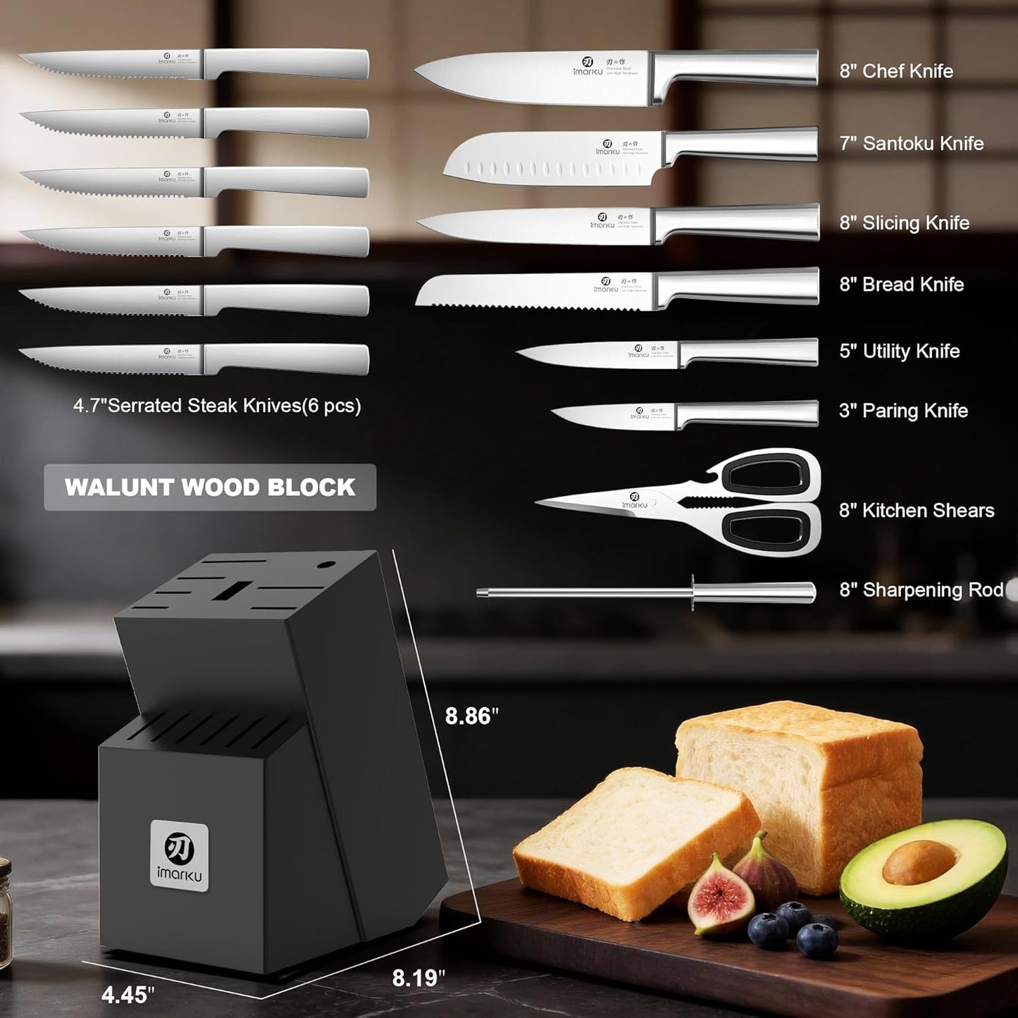 Steak Knives, Serrated Steak knives Set of 6, Japanese HC Steel Knife Set, Premium Serrated Carbon Stainless Steel Steak Knife with Gift Box,9 Inches/Piece, Silver