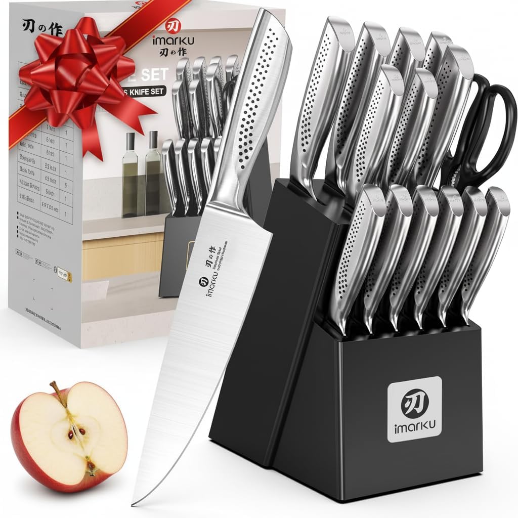 Steak Knives, Serrated Steak knives Set of 6, Japanese HC Steel Knife Set, Premium Serrated Carbon Stainless Steel Steak Knife with Gift Box,9 Inches/Piece, Silver