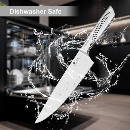 Steak Knives, Serrated Steak knives Set of 6, Japanese HC Steel Knife Set, Premium Serrated Carbon Stainless Steel Steak Knife with Gift Box,9 Inches/Piece, Silver