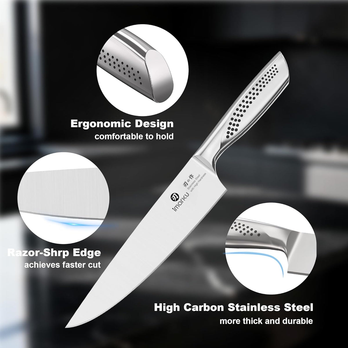 Steak Knives, Serrated Steak knives Set of 6, Japanese HC Steel Knife Set, Premium Serrated Carbon Stainless Steel Steak Knife with Gift Box,9 Inches/Piece, Silver