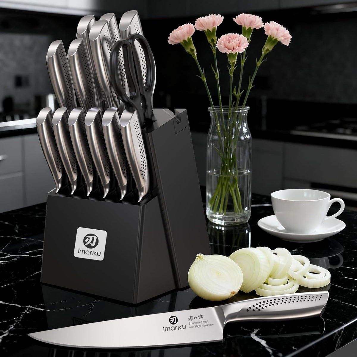 Steak Knives, Serrated Steak knives Set of 6, Japanese HC Steel Knife Set, Premium Serrated Carbon Stainless Steel Steak Knife with Gift Box,9 Inches/Piece, Silver