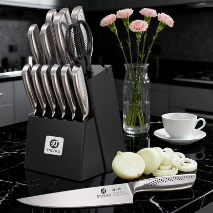 Steak Knives, Serrated Steak knives Set of 6, Japanese HC Steel Knife Set, Premium Serrated Carbon Stainless Steel Steak Knife with Gift Box,9 Inches/Piece, Silver