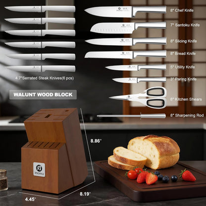 Steak Knives, Serrated Steak knives Set of 6, Japanese HC Steel Knife Set, Premium Serrated Carbon Stainless Steel Steak Knife with Gift Box,9 Inches/Piece, Silver