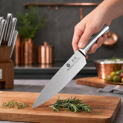 Steak Knives, Serrated Steak knives Set of 6, Japanese HC Steel Knife Set, Premium Serrated Carbon Stainless Steel Steak Knife with Gift Box,9 Inches/Piece, Silver