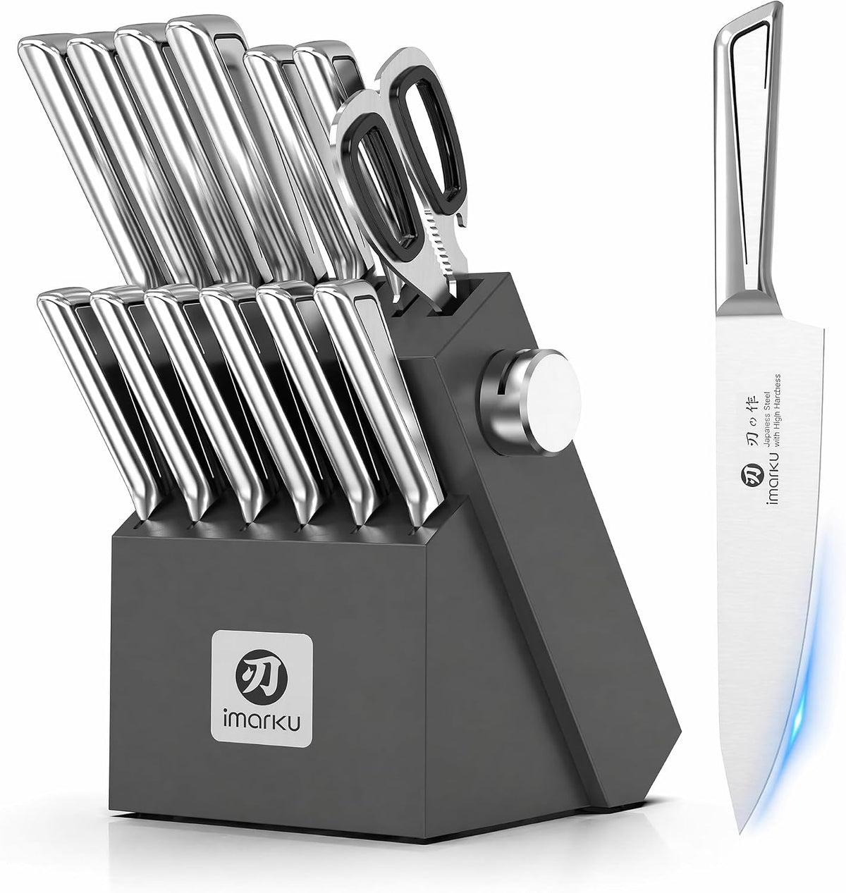 Steak Knives, Serrated Steak knives Set of 6, Japanese HC Steel Knife Set, Premium Serrated Carbon Stainless Steel Steak Knife with Gift Box,9 Inches/Piece, Silver