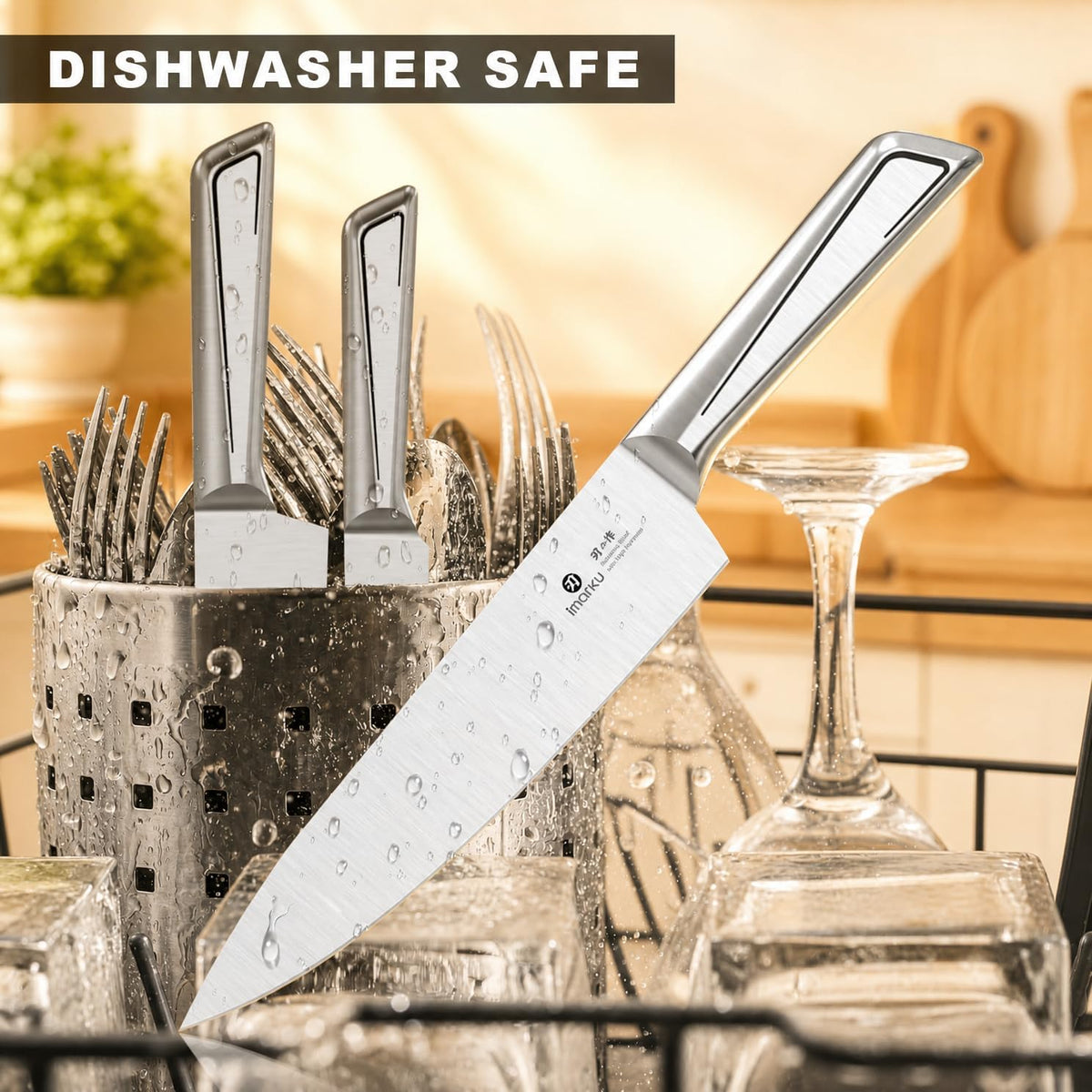 Steak Knives, Serrated Steak knives Set of 6, Japanese HC Steel Knife Set, Premium Serrated Carbon Stainless Steel Steak Knife with Gift Box,9 Inches/Piece, Silver