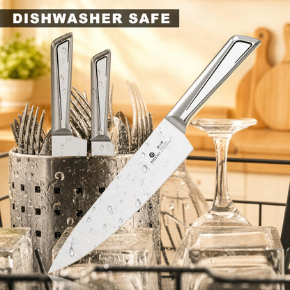 Steak Knives, Serrated Steak knives Set of 6, Japanese HC Steel Knife Set, Premium Serrated Carbon Stainless Steel Steak Knife with Gift Box,9 Inches/Piece, Silver