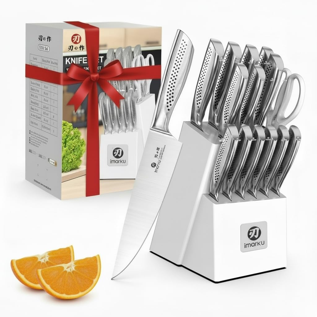 Steak Knives, Serrated Steak knives Set of 6, Japanese HC Steel Knife Set, Premium Serrated Carbon Stainless Steel Steak Knife with Gift Box,9 Inches/Piece, Silver
