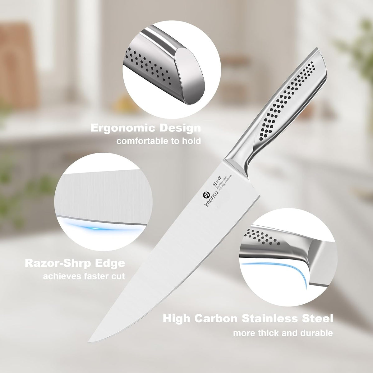 Steak Knives, Serrated Steak knives Set of 6, Japanese HC Steel Knife Set, Premium Serrated Carbon Stainless Steel Steak Knife with Gift Box,9 Inches/Piece, Silver