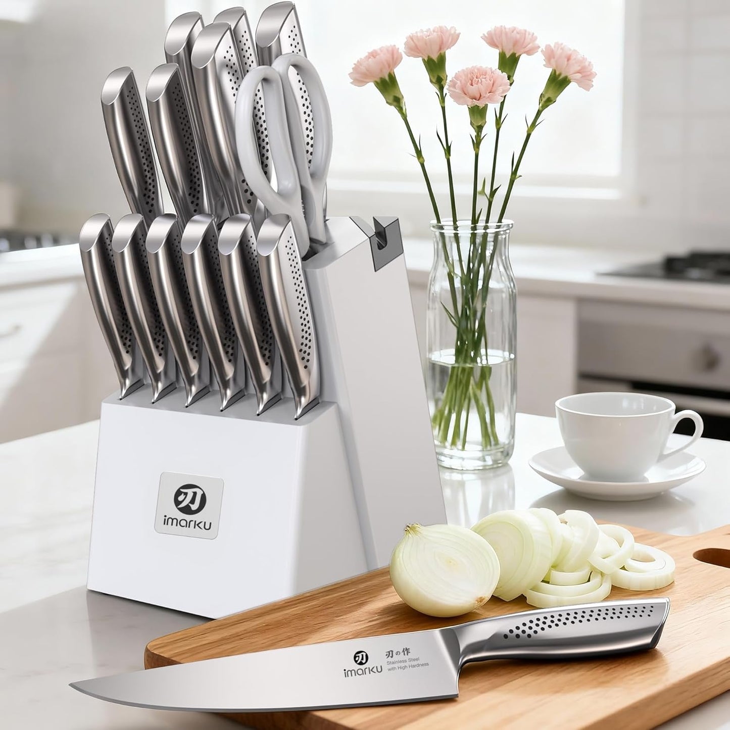 Steak Knives, Serrated Steak knives Set of 6, Japanese HC Steel Knife Set, Premium Serrated Carbon Stainless Steel Steak Knife with Gift Box,9 Inches/Piece, Silver