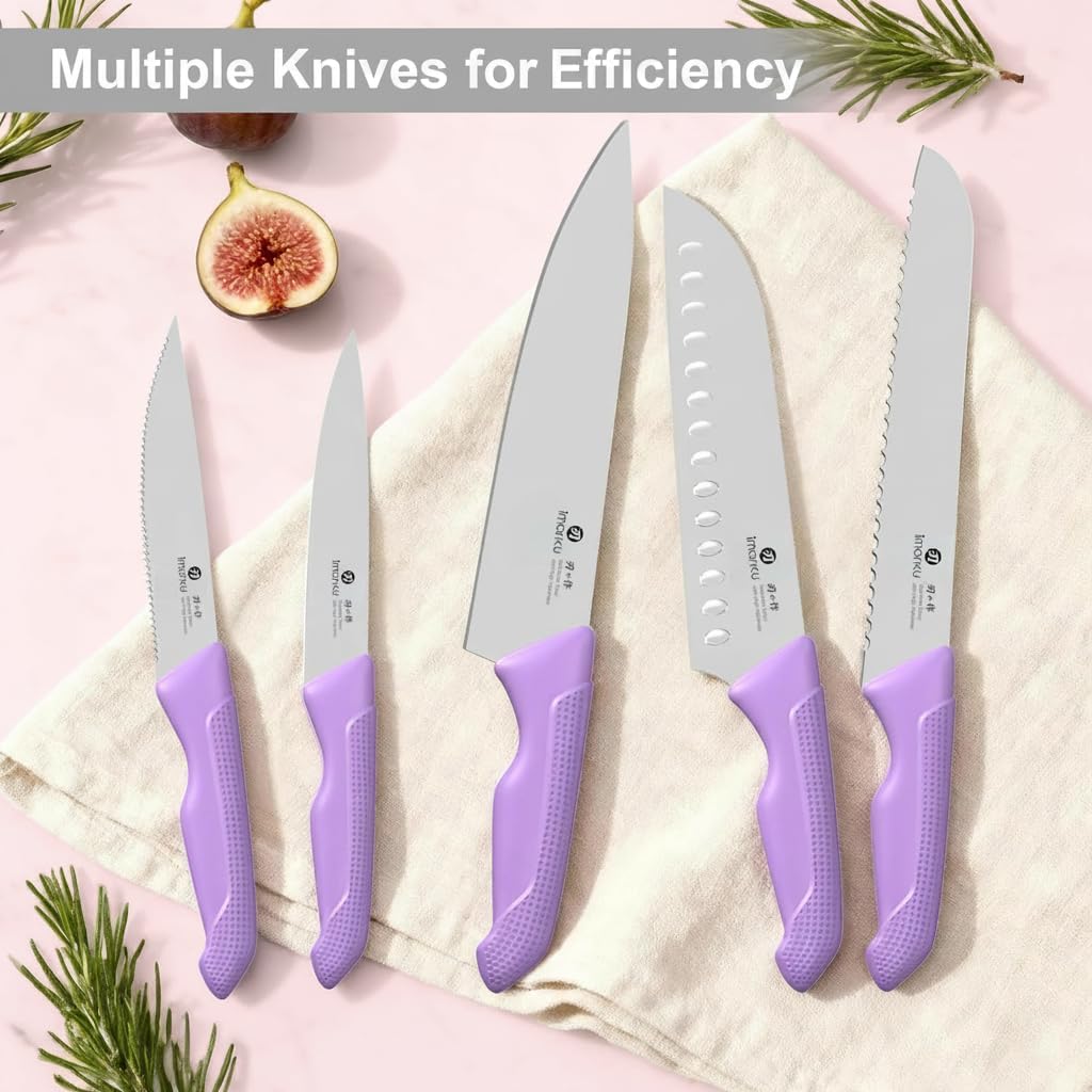 Steak Knives, Serrated Steak knives Set of 6, Japanese HC Steel Knife Set, Premium Serrated Carbon Stainless Steel Steak Knife with Gift Box,9 Inches/Piece, Silver