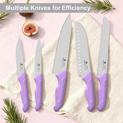 Steak Knives, Serrated Steak knives Set of 6, Japanese HC Steel Knife Set, Premium Serrated Carbon Stainless Steel Steak Knife with Gift Box,9 Inches/Piece, Silver