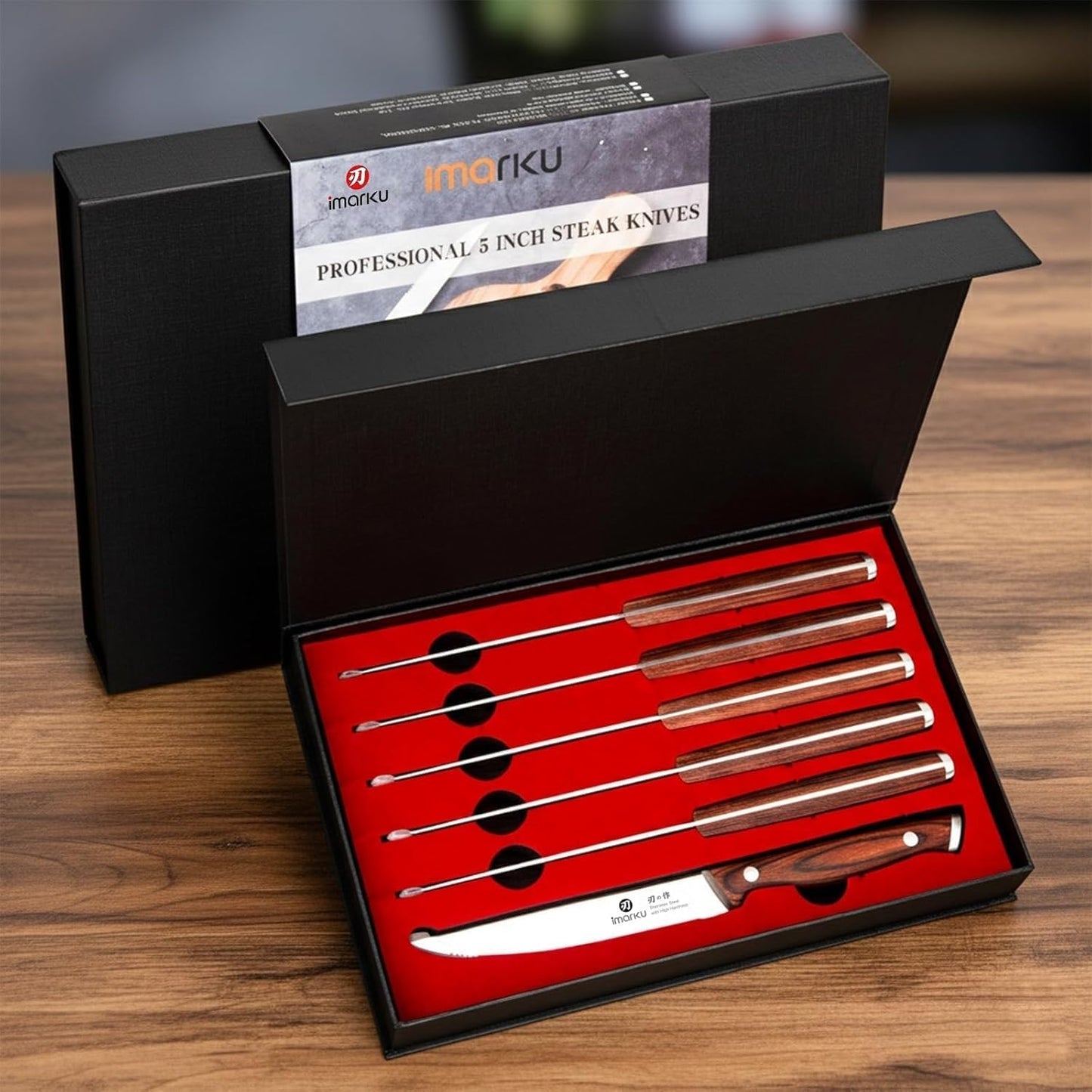 Steak Knives, Serrated Steak knives Set of 6, Japanese HC Steel Knife Set, Premium Serrated Carbon Stainless Steel Steak Knife with Gift Box,9 Inches/Piece, Silver