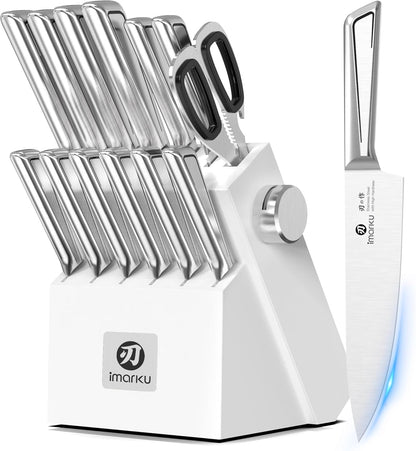 Steak Knives, Serrated Steak knives Set of 6, Japanese HC Steel Knife Set, Premium Serrated Carbon Stainless Steel Steak Knife with Gift Box,9 Inches/Piece, Silver