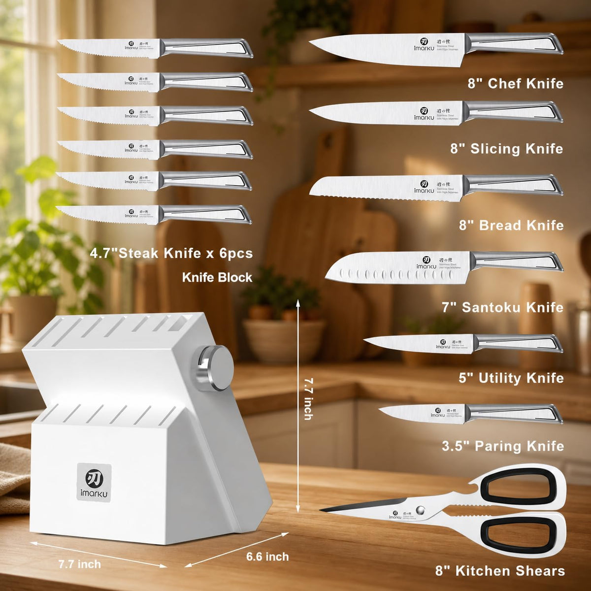 Steak Knives, Serrated Steak knives Set of 6, Japanese HC Steel Knife Set, Premium Serrated Carbon Stainless Steel Steak Knife with Gift Box,9 Inches/Piece, Silver
