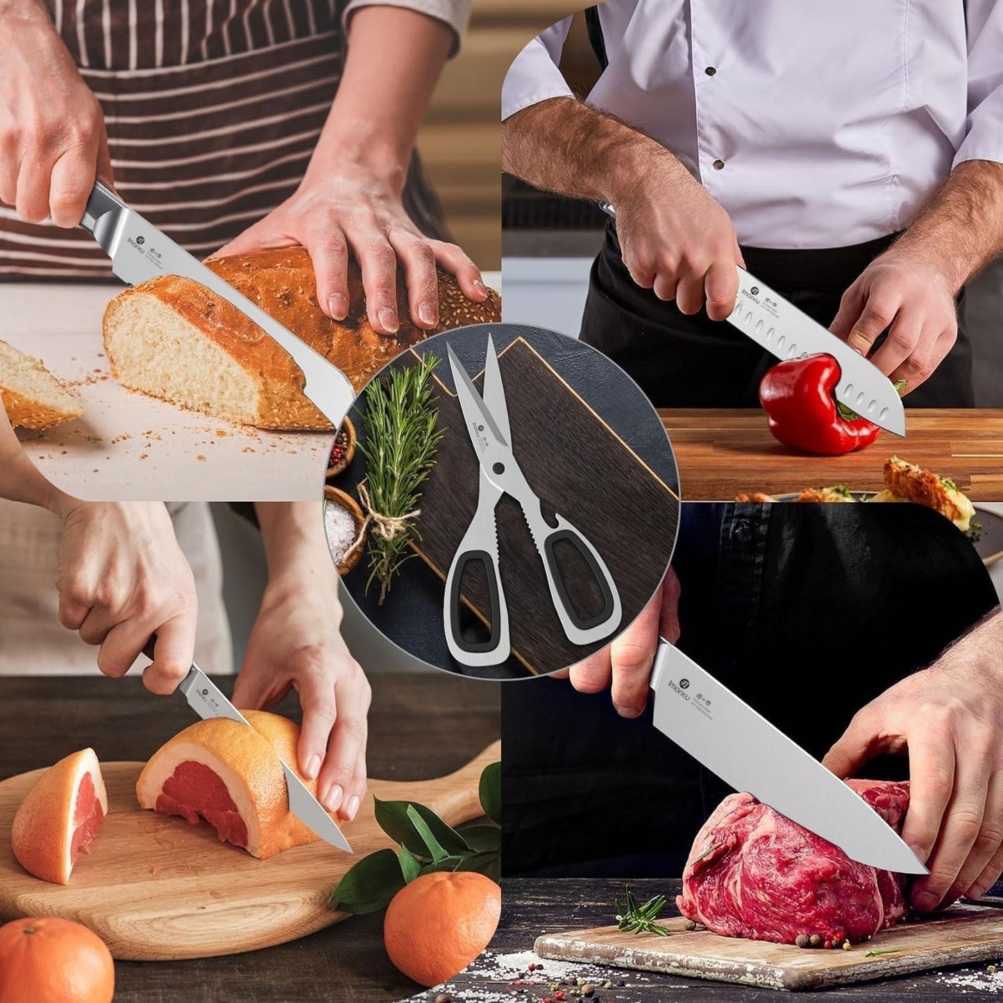 Steak Knives, Serrated Steak knives Set of 6, Japanese HC Steel Knife Set, Premium Serrated Carbon Stainless Steel Steak Knife with Gift Box,9 Inches/Piece, Silver