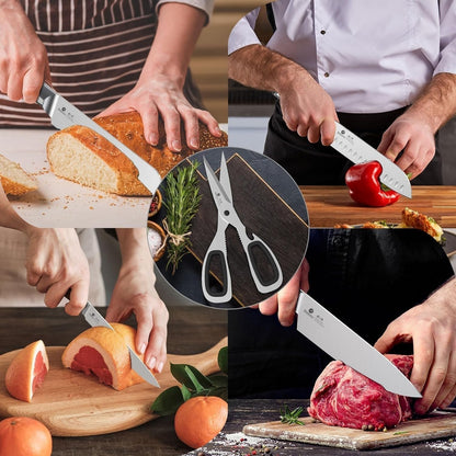 Steak Knives, Serrated Steak knives Set of 6, Japanese HC Steel Knife Set, Premium Serrated Carbon Stainless Steel Steak Knife with Gift Box,9 Inches/Piece, Silver