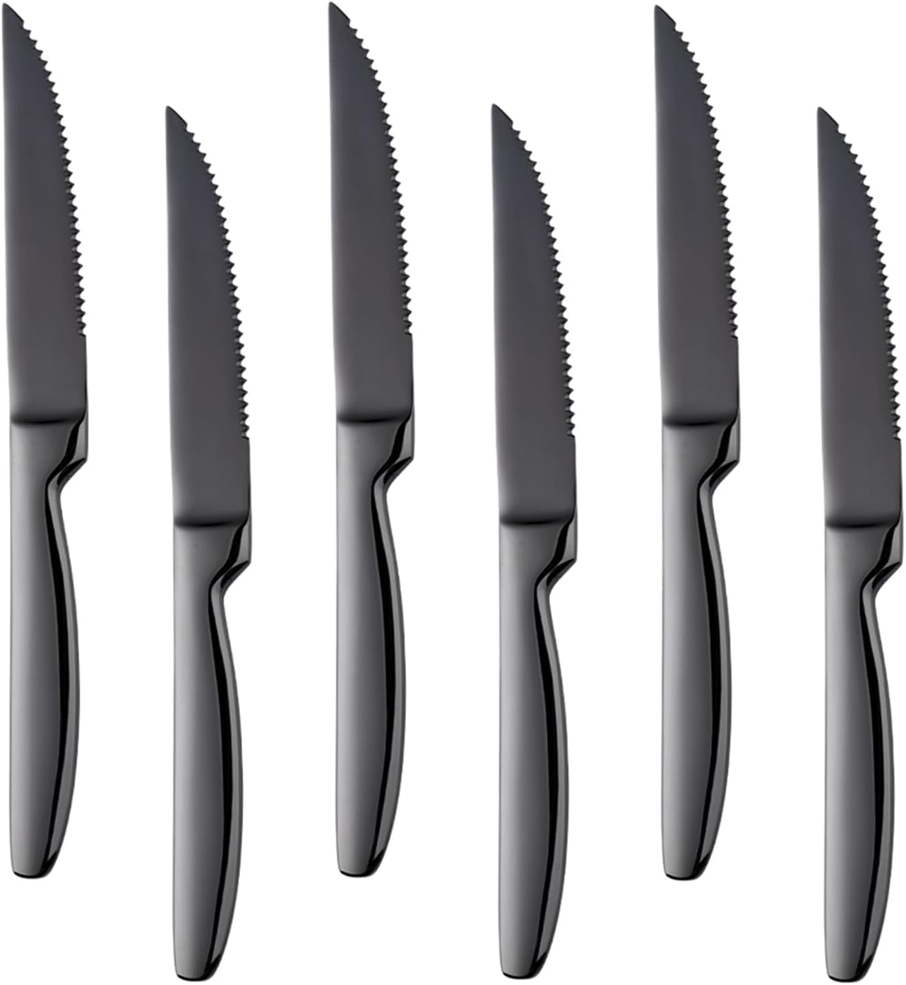 Black Steak Knife Sets, 6-Pieces Stainless Steel Kitchen Steak Knives-Easy to Clean and Non-Stick, 8.6 Inch, Dishwasher Safe