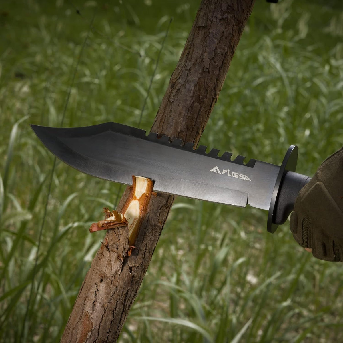 Survival Hunting Knife with Sheath, 15-inch Tactical Bowie Knife | Sharpener & Fire Starter Included, Full Tang Fixed Blade, for Camping, Outdoor, Bushcraft